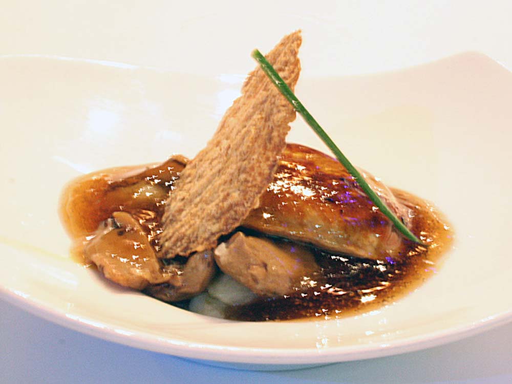 Foie gras in Coca Cola and porcini mushrooms